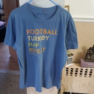 Life Is Good Blue T-Shirt with Colorful Text